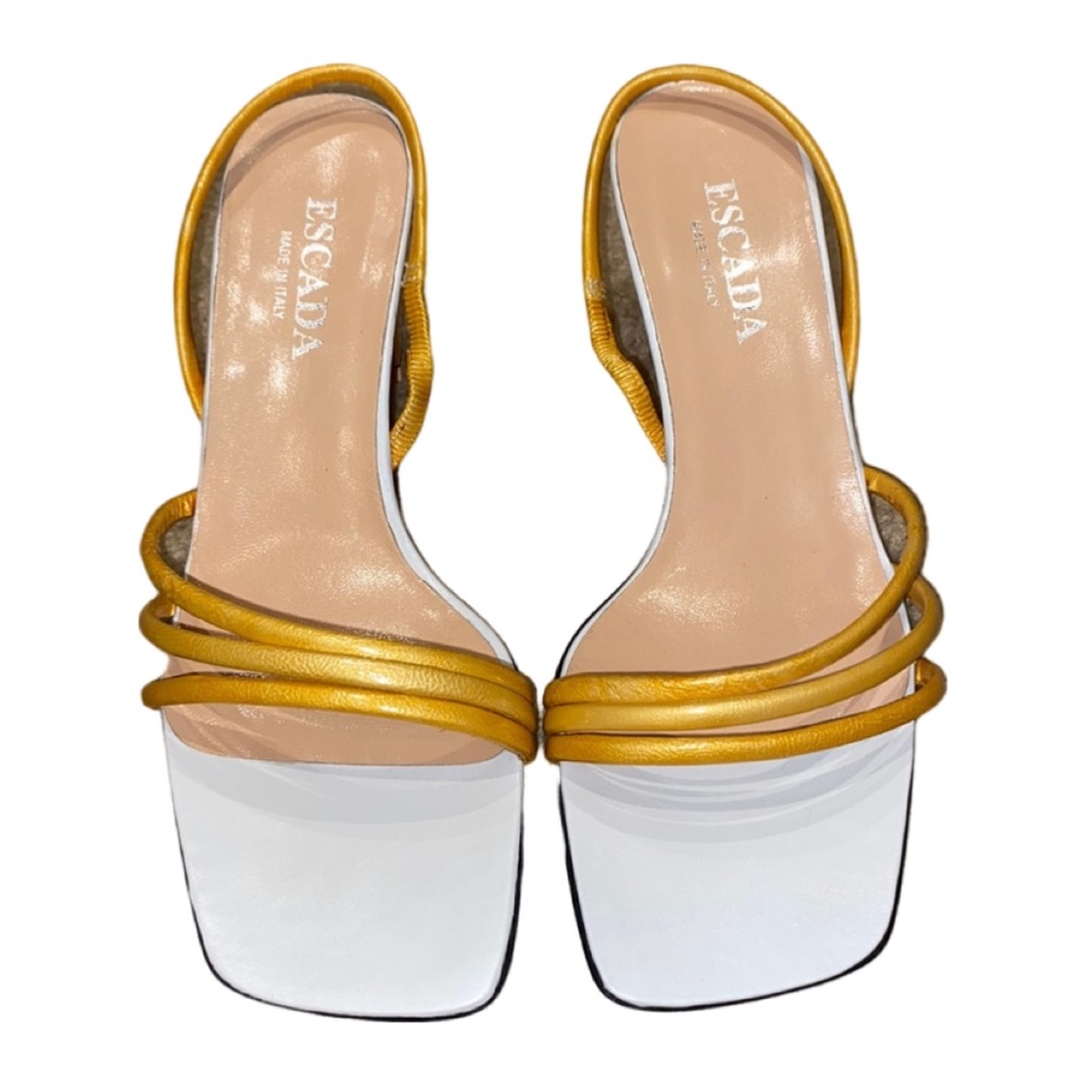 Escada Gold and White Sandals